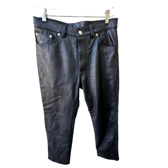 VINTAGE TRASH AND VAUDEVILLE BLACK LEATHER PANTS SIZE 32 - Picture 2 of 6